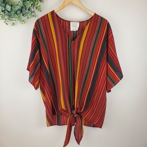Fantastic Fawn Jamaican Tie Front Striped Blouse L